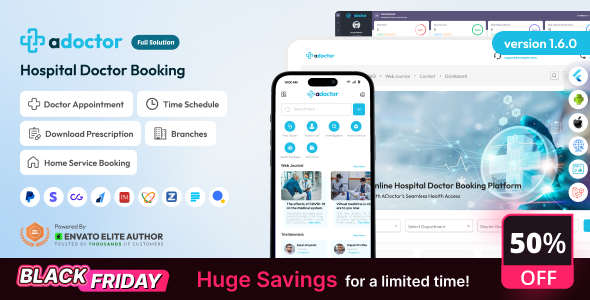 ADoctor - Hospital Doctor Booking Android and iOS App | Website | Admin Panel