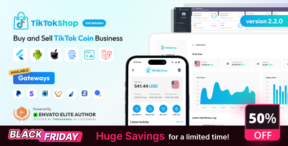 TikTokShop - Buy and Sell TikTok Coin Business Full Solution